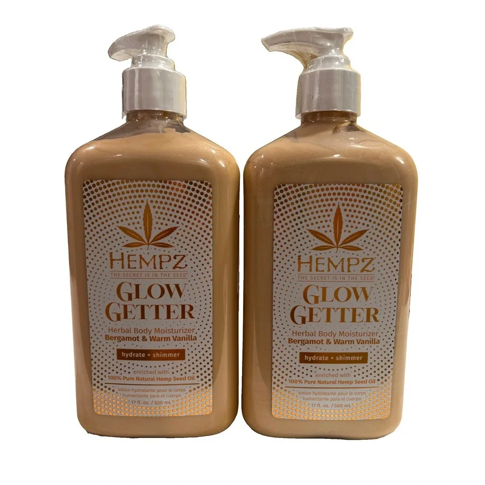 HEMPZ GLOW GETTER Herbal Body Moisturizer Bergamot & Warm Vanilla 17 floz 2 PACK